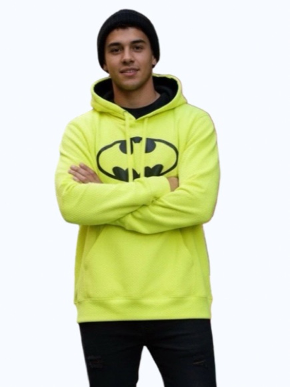 Batman Neon Yellow Hoodie with Black Logo Large